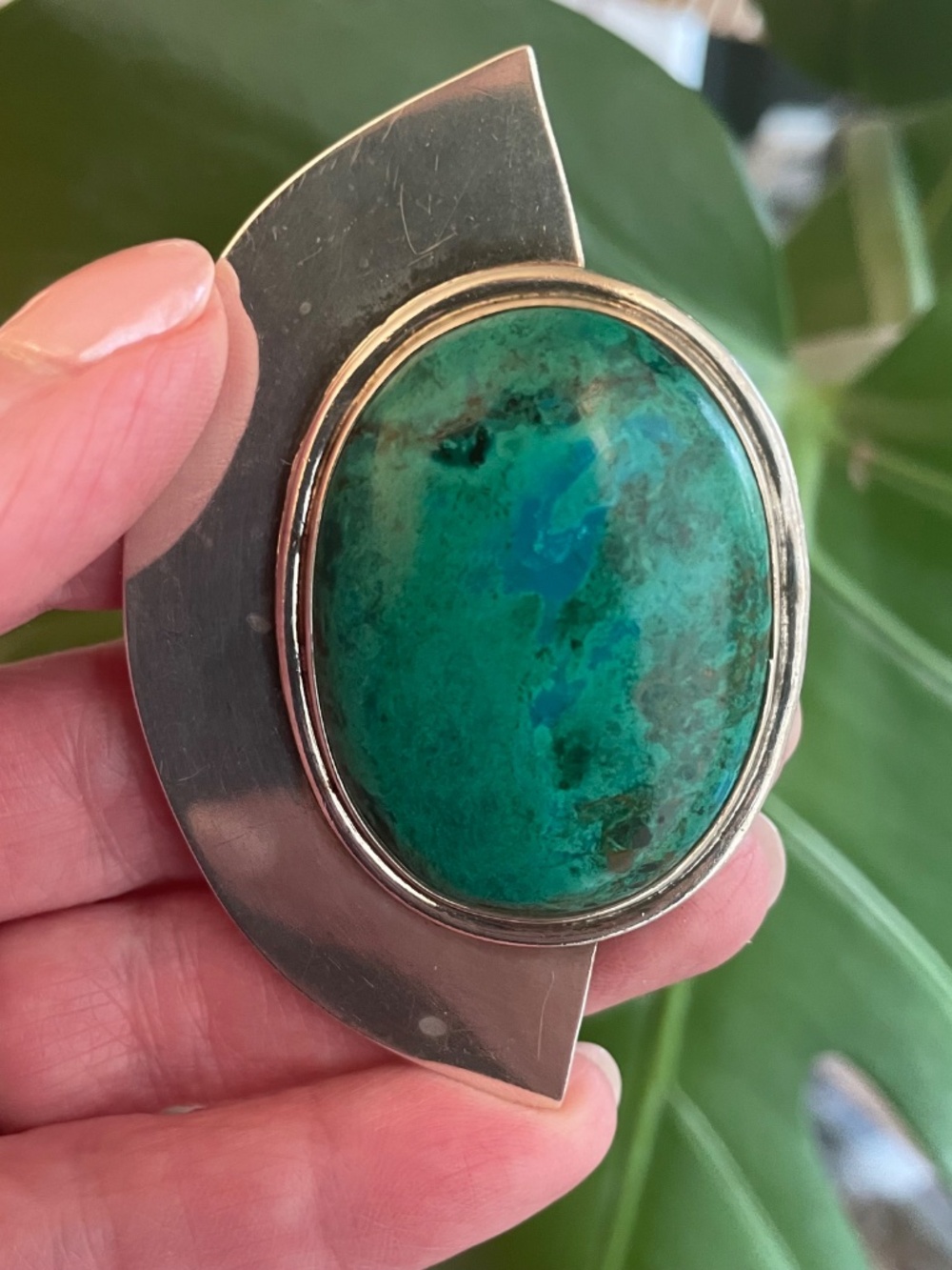 925 Money Clip with Large Chrysocolla Malachite Vintage Mexican Modernist - Picture 4 of 10